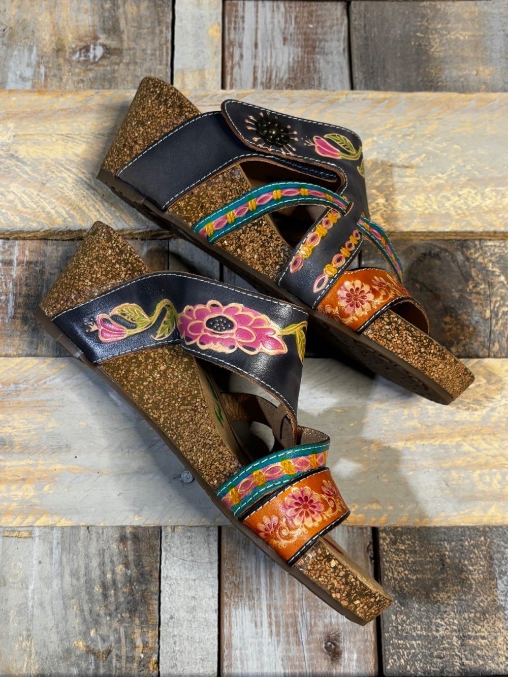 NWOB [L'Artiste] Slip On < Swan > Open Toe Platform Slide Leather Wedges | 8.5 - Picture 4 of 13